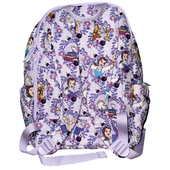 Vera Bradley Disney Belle Purple Floral Campus Backpack Beauty & The Beast New - Picture 5 of 14